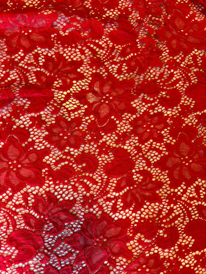 Red Victoria lace 4-way stretch 58/60” High quality fabrics by AlexLAFabrics