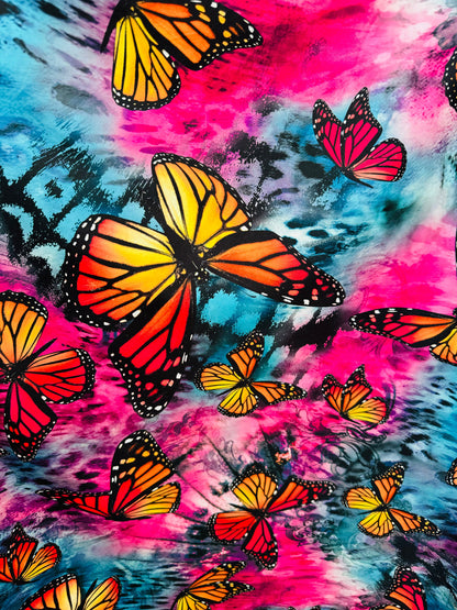 Luxury Butterfly design multicolor print on great quality of poly spandex 4-way stretch 58/60”