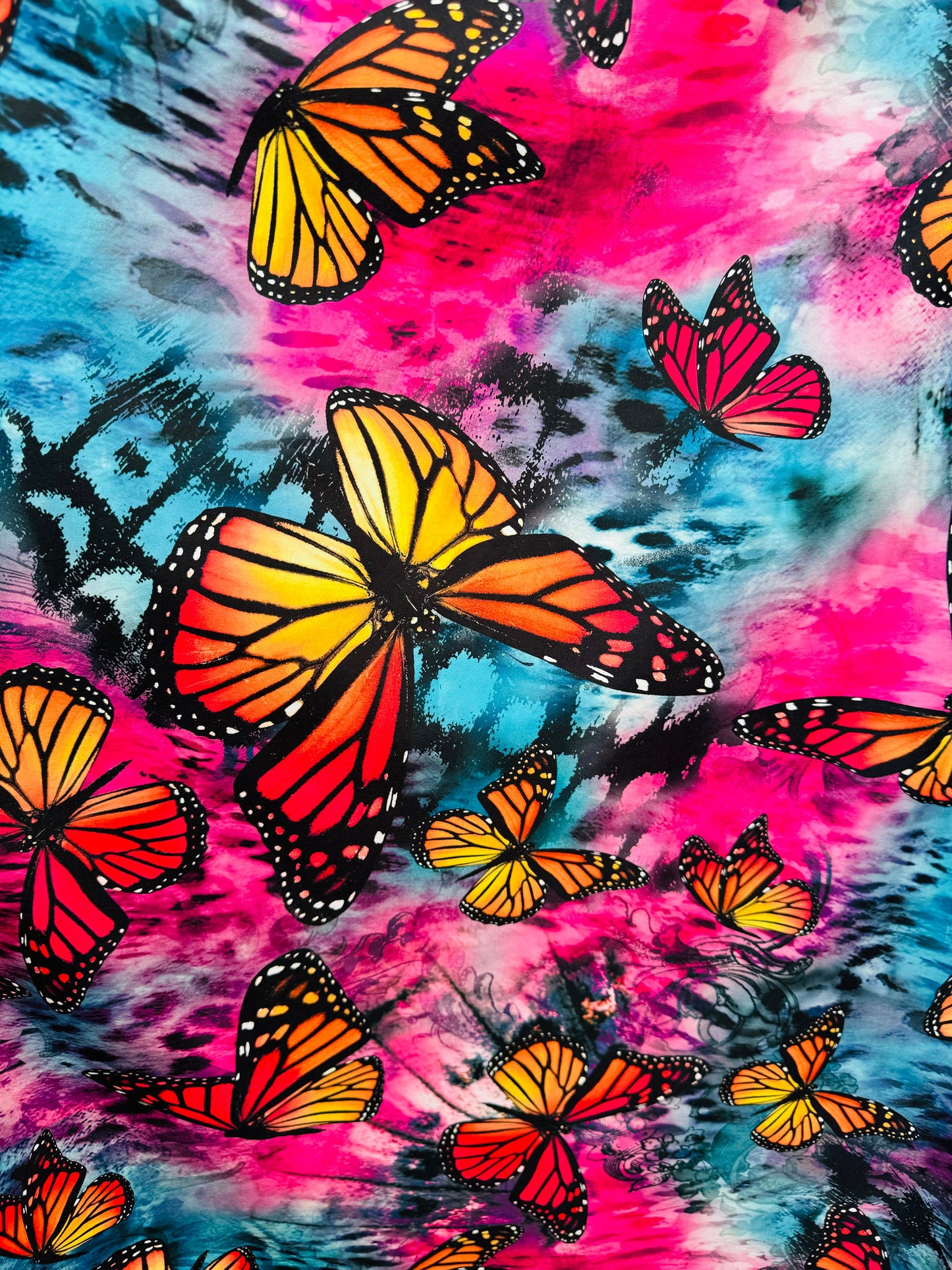 Luxury Butterfly design multicolor print on great quality of poly spandex 4-way stretch 58/60”