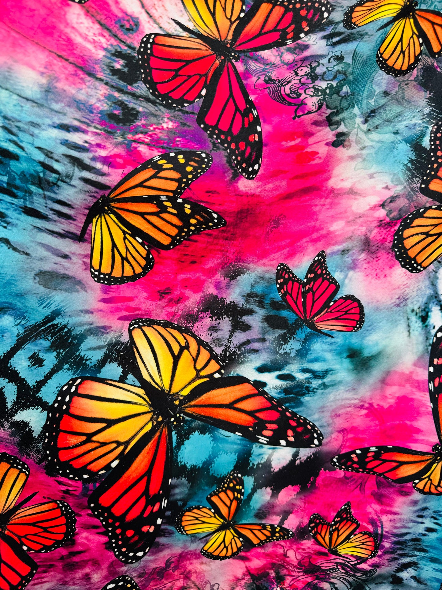 Luxury Butterfly design multicolor print on great quality of poly spandex 4-way stretch 58/60”
