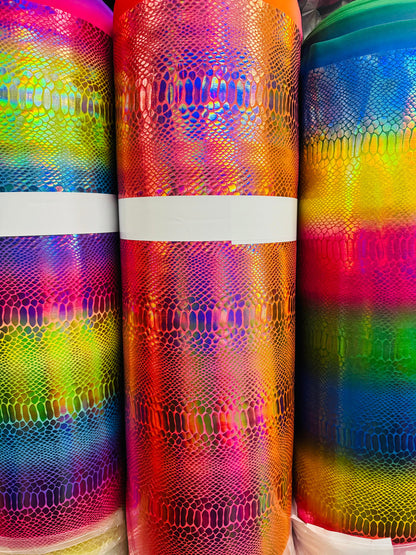 New Anaconda fever snake rainbow design iridescent metallic nylon spandex 4-way stretch 58/60” High quality fabrics by AlexLAFabrics