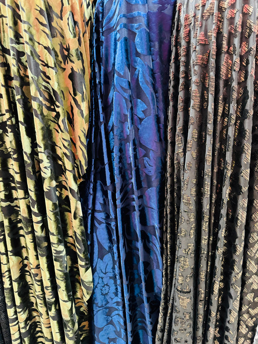 Luxury burnout stretch velvet various designs 4-way stretch 58/60” High quality fabrics by AlexLAFabrics