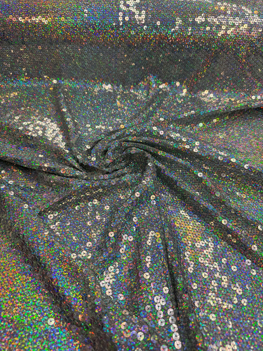 Hologram silver spandex sequins all over 2-way stretch 58/60” high quality fabrics by AlexLAFabrics