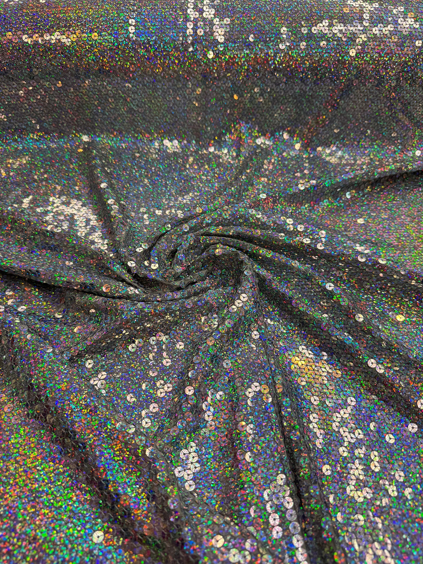 Hologram silver spandex sequins all over 2-way stretch 58/60” high quality fabrics by AlexLAFabrics