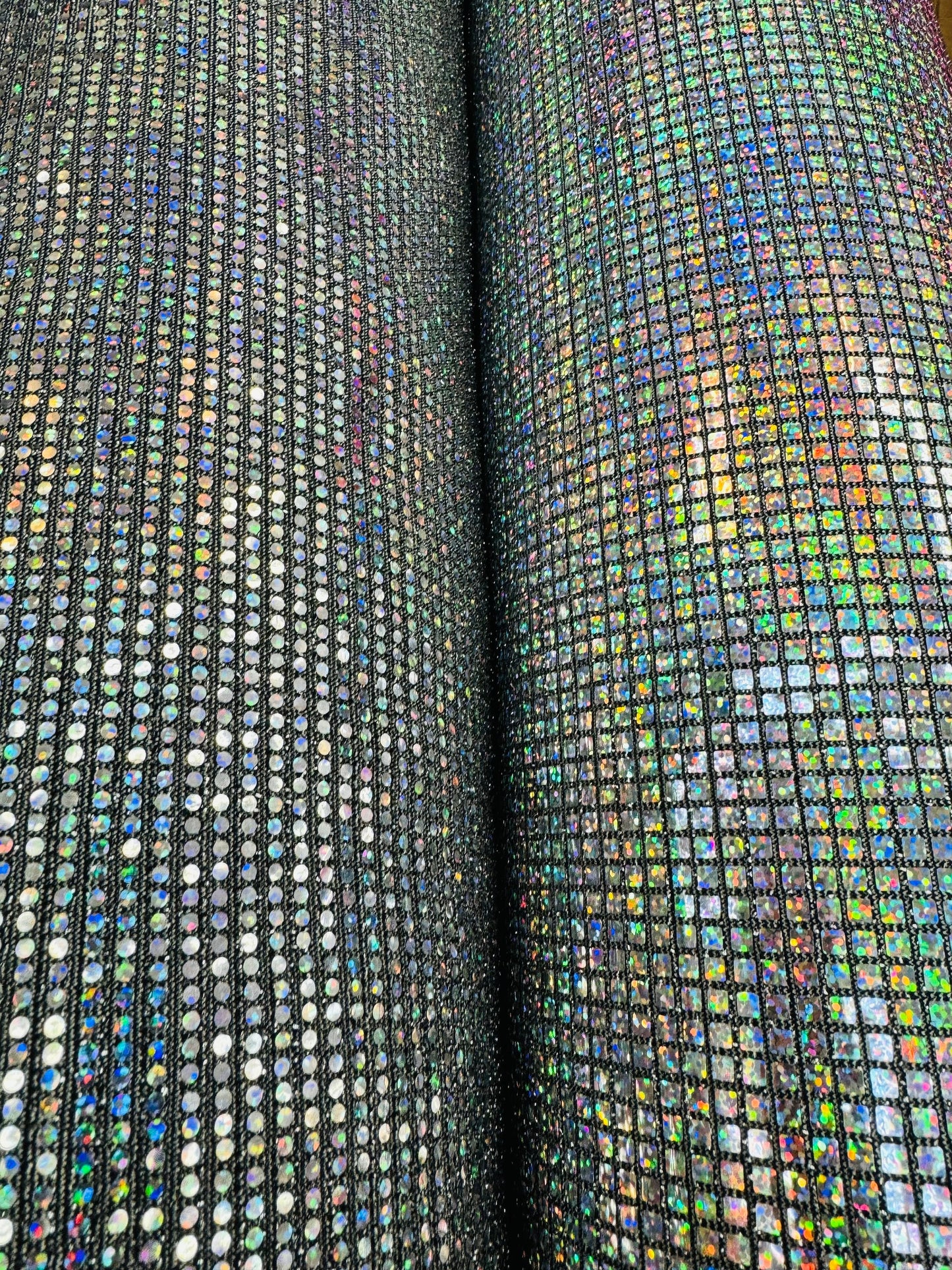 Geometric hologram sequins silver holo all over on spandex metallic base 2-way stretch 58/60” High quality fabrics by AlexLAFabrics