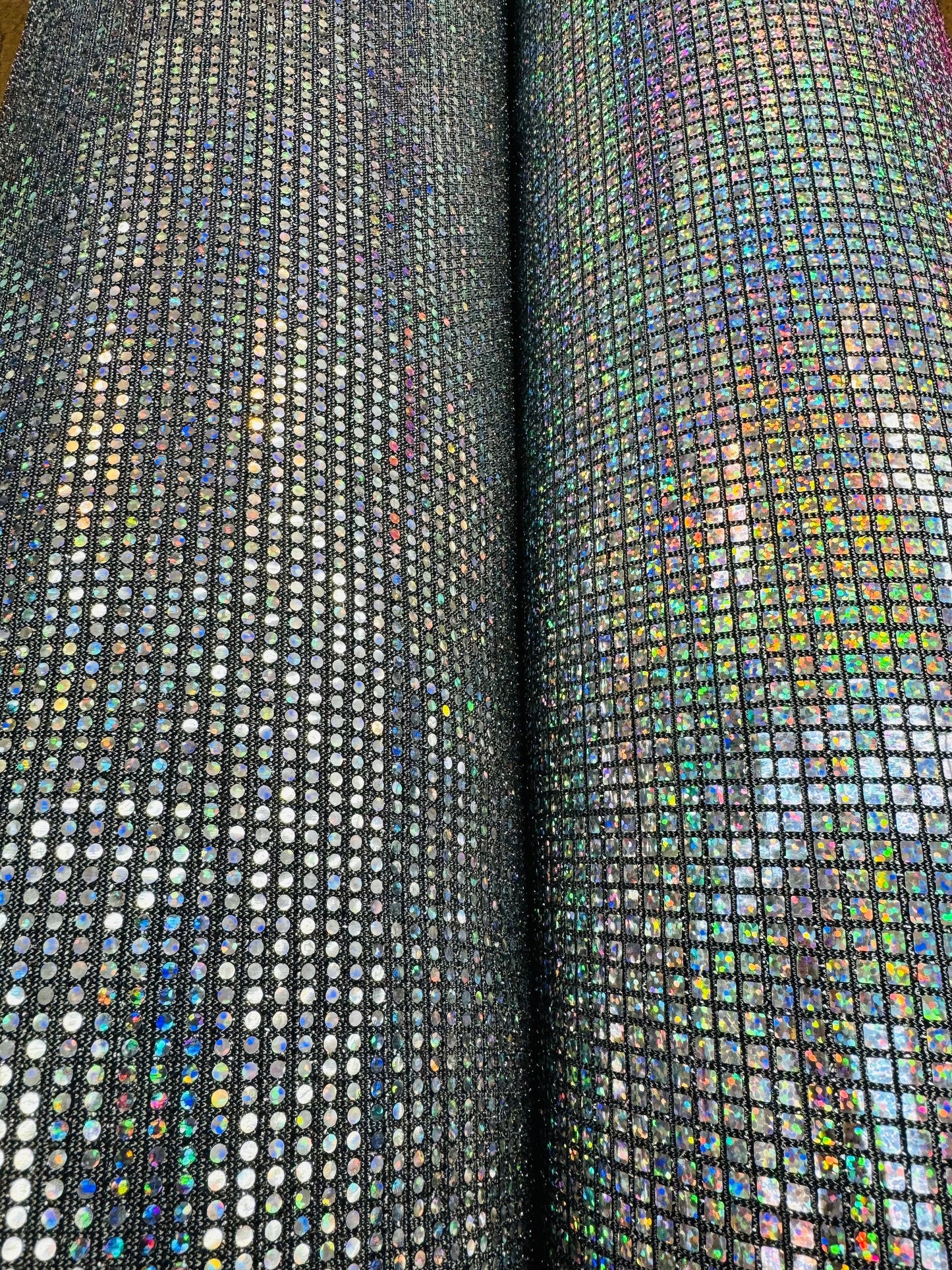 Geometric hologram sequins silver holo all over on spandex metallic base 2-way stretch 58/60” High quality fabrics by AlexLAFabrics