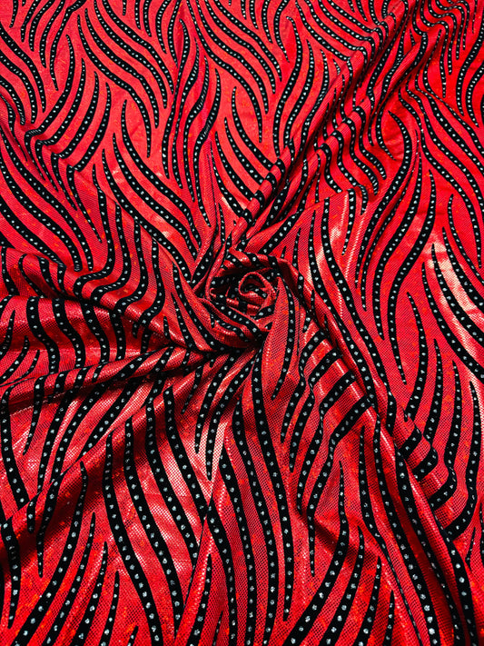Flames Deluxe design hologram shattered glass metallic nylon spandex 4-way stretch 58/60” High quality fabrics by AlexLAFabrics