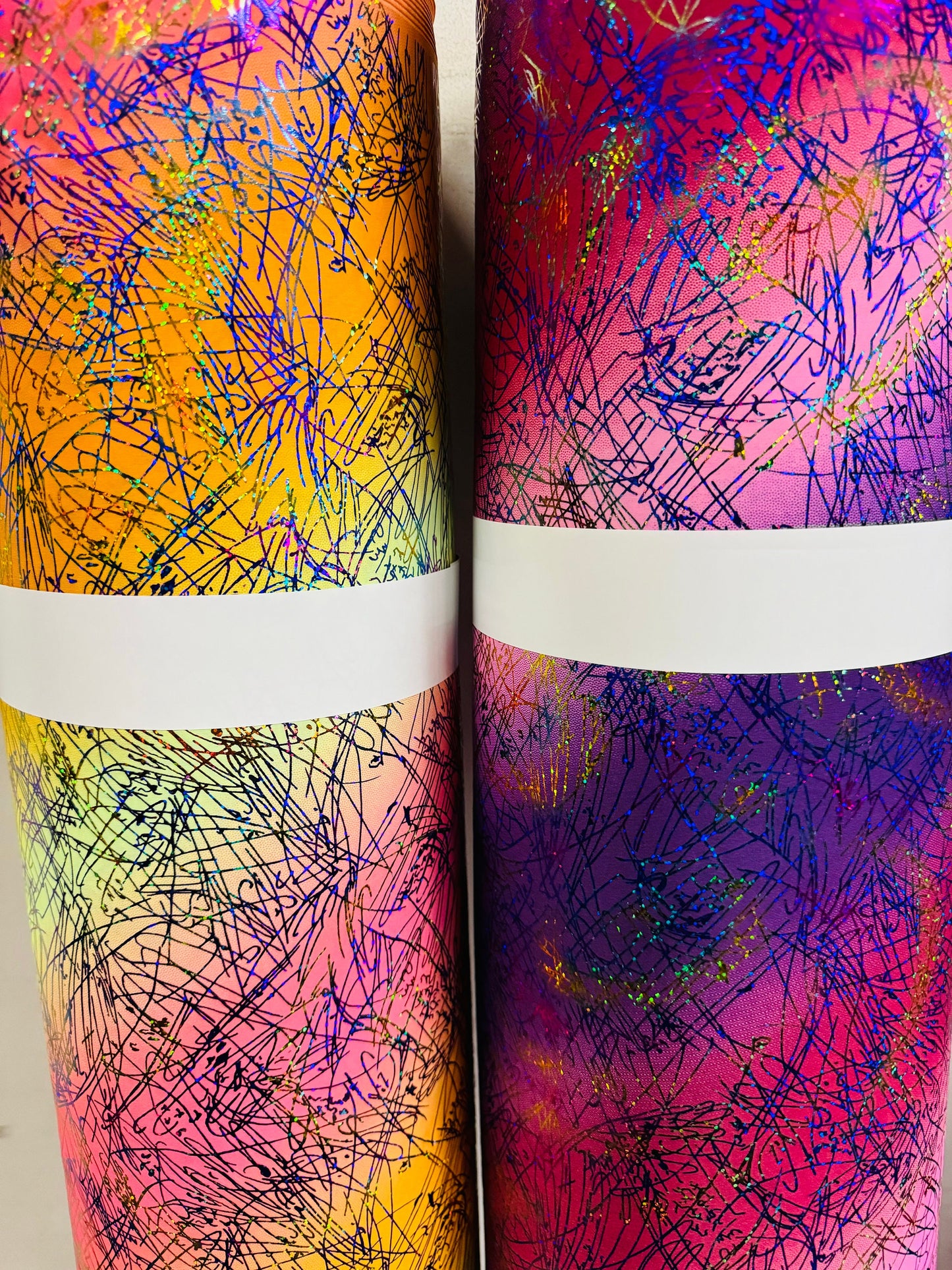 New tie dye Bang Bang design hologram metallic nylon spandex with hologram foil 4-way stretch 58/60”