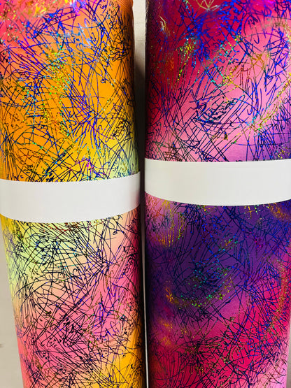 New tie dye Bang Bang design hologram metallic nylon spandex with hologram foil 4-way stretch 58/60”
