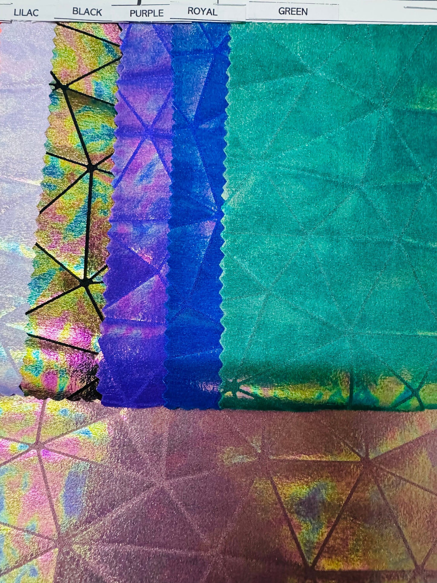 New shattered glass design with bohemian ilusión foil nylon spandex 4-way stretch 58/60” High quality fabrics by AlexLAFabrics