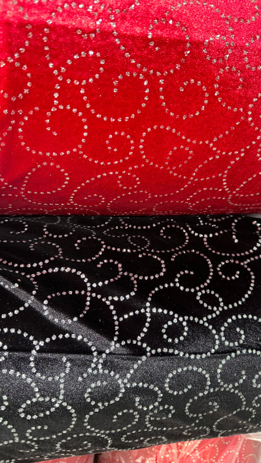 New swirl abstract design stretch velvet with glitter 4-way stretch 420Gsm 58/60” High quality fabrics by AlexLAFabrics