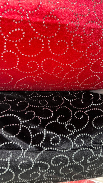 New swirl abstract design stretch velvet with glitter 4-way stretch 420Gsm 58/60” High quality fabrics by AlexLAFabrics
