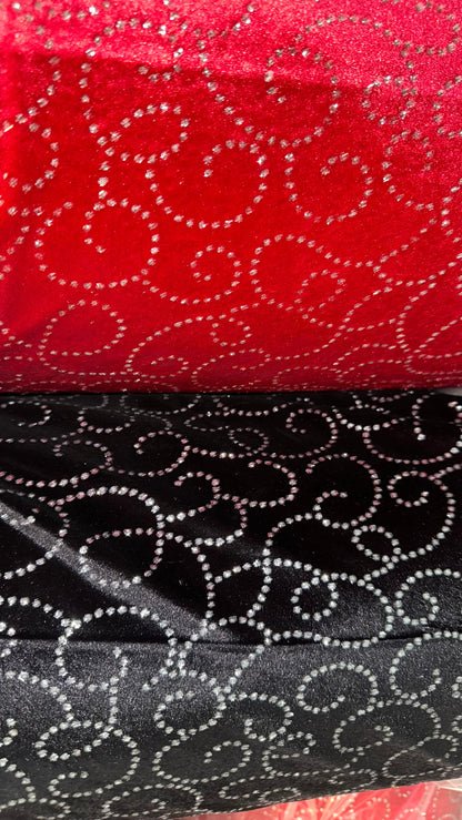 New swirl abstract design stretch velvet with glitter 4-way stretch 420Gsm 58/60” High quality fabrics by AlexLAFabrics