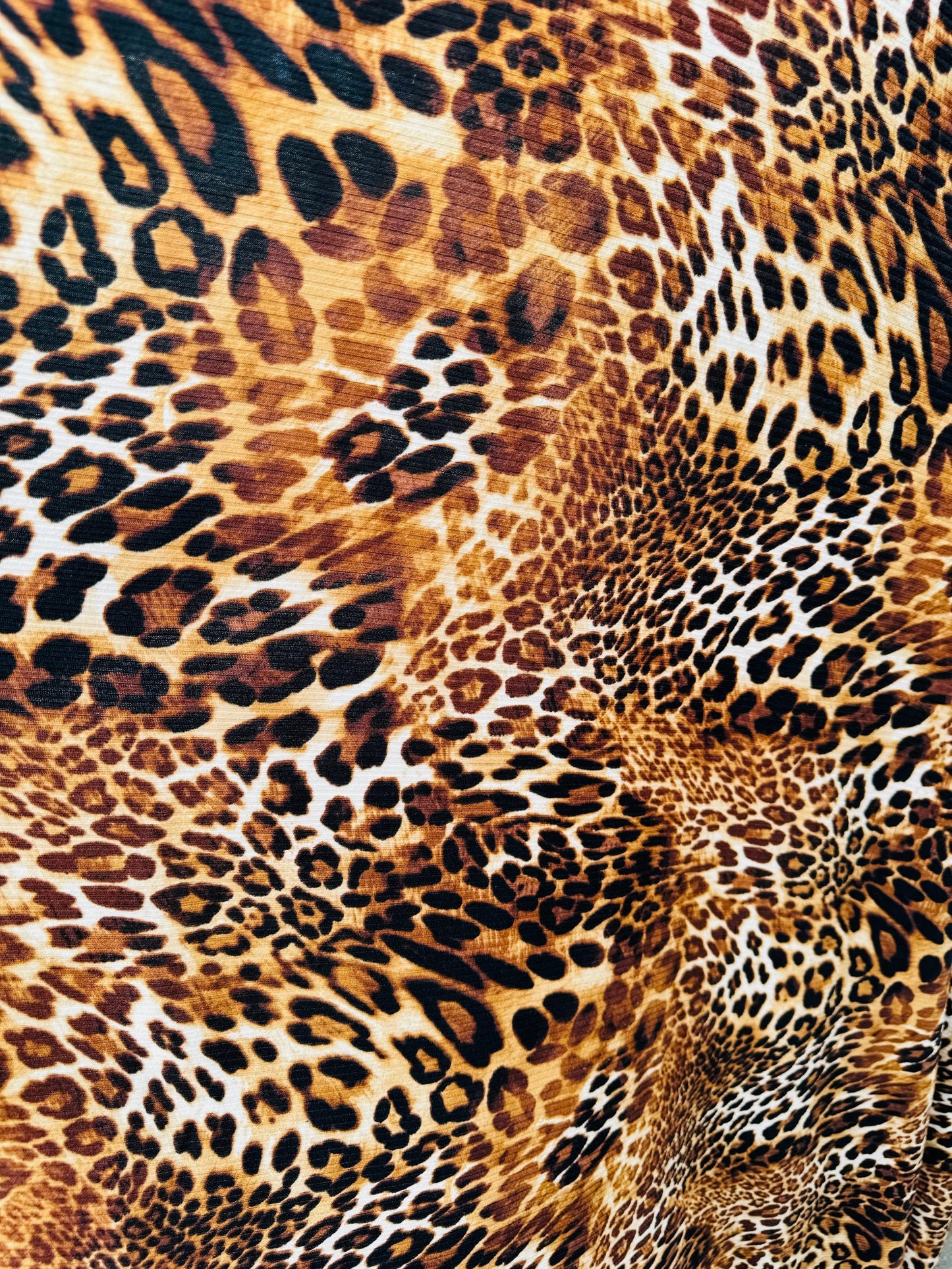 Leopard exotic design print on ribbed spandex knit 4-way stretch 58/60”
