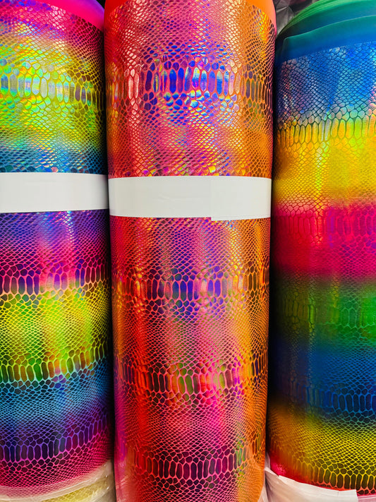 New Anaconda fever snake rainbow design iridescent metallic nylon spandex 4-way stretch 58/60” High quality fabrics by AlexLAFabrics