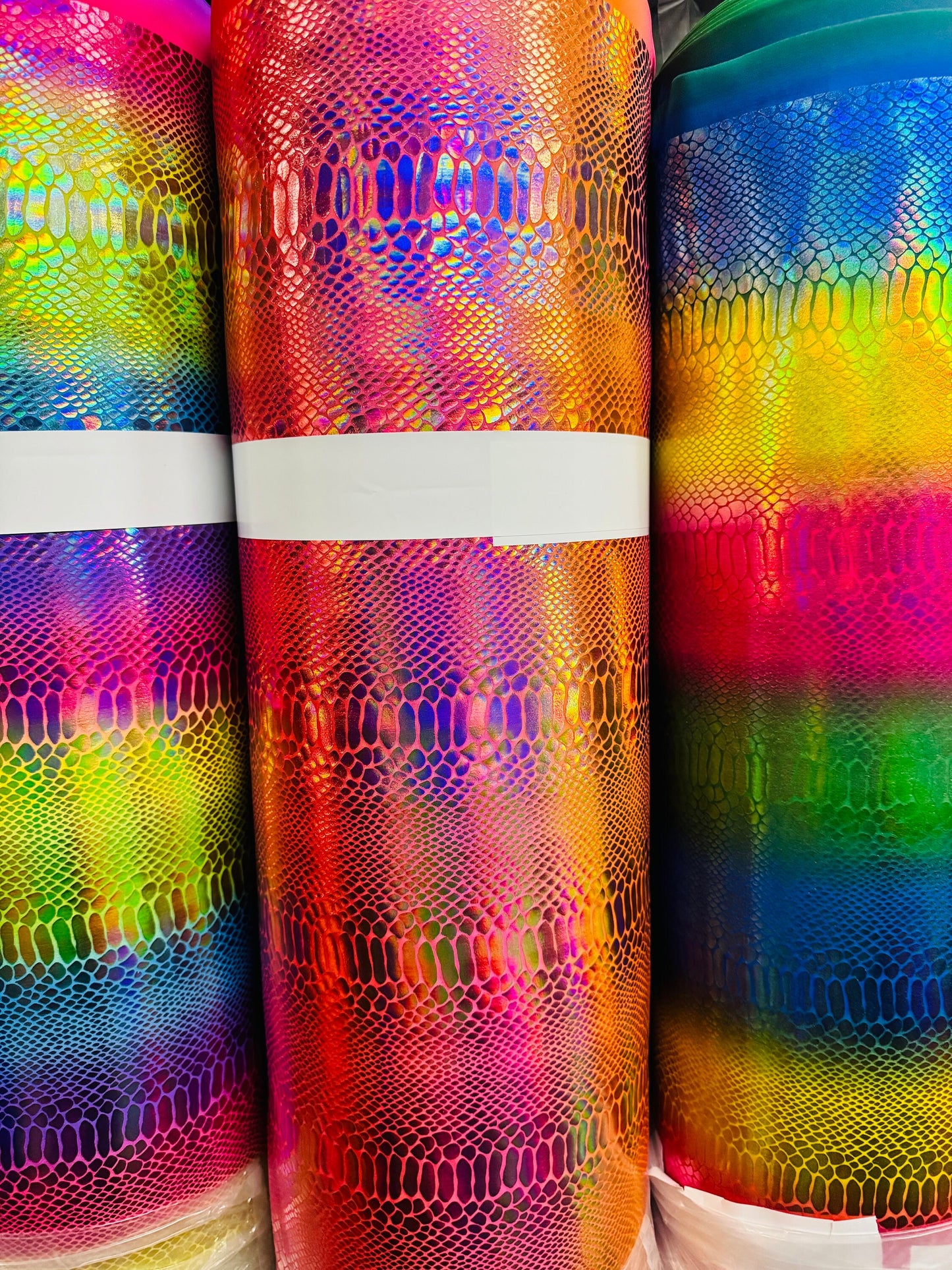 New Anaconda fever snake rainbow design iridescent metallic nylon spandex 4-way stretch 58/60” High quality fabrics by AlexLAFabrics