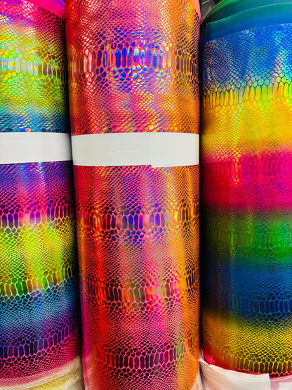 New Anaconda fever snake rainbow design iridescent metallic nylon spandex 4-way stretch 58/60” High quality fabrics by AlexLAFabrics