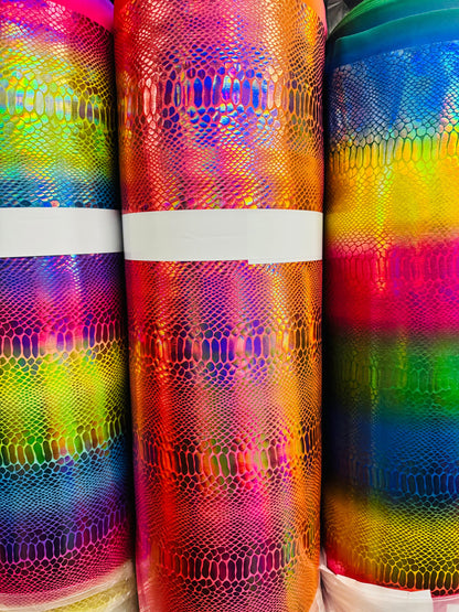 New Anaconda fever snake rainbow design iridescent metallic nylon spandex 4-way stretch 58/60” High quality fabrics by AlexLAFabrics