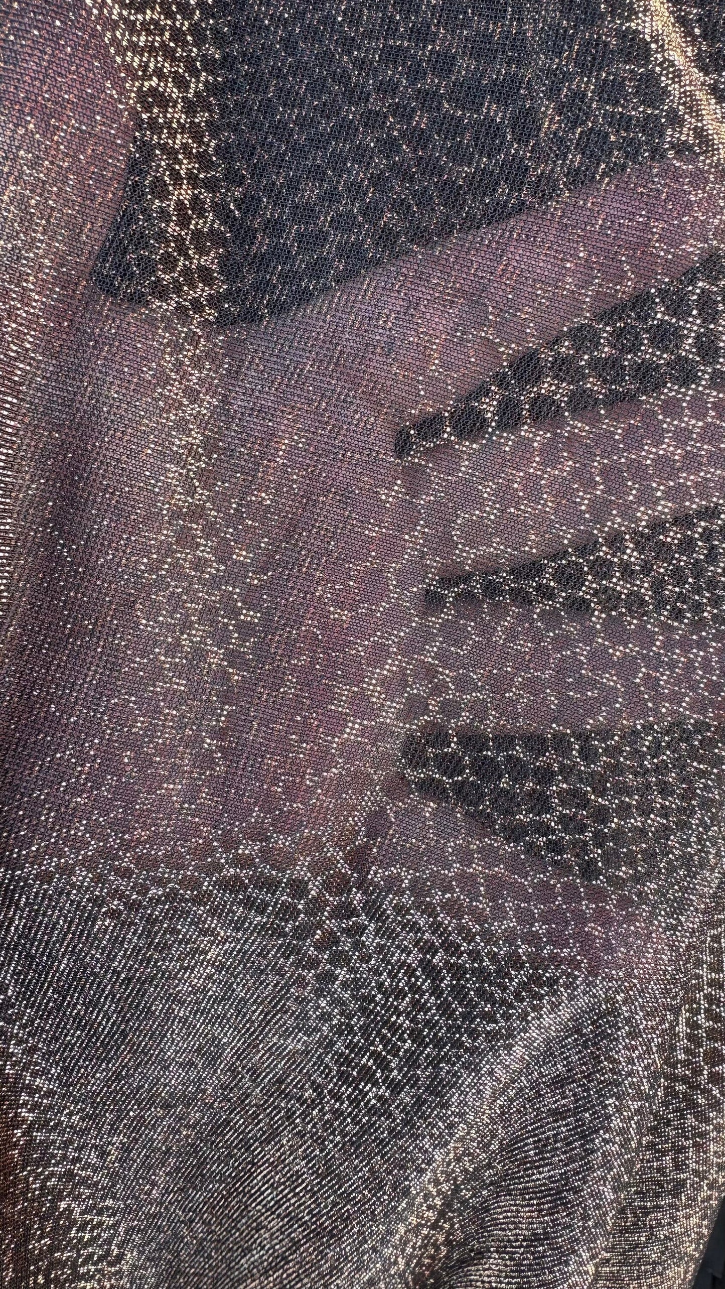 Metallic iridescence mesh plain copper and snake skin copper 2-way stretch 58/60” High quality fabrics by AlexLAFabrics