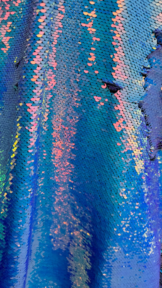 Mermaid sequins Iridescent white on spandex base 2-way stretch 58/60” High quality fabrics by AlexLAFabrics