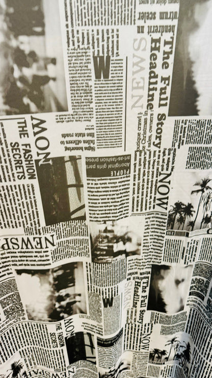 News paper design print on great quality of power mesh 4-way stretch 58/60”