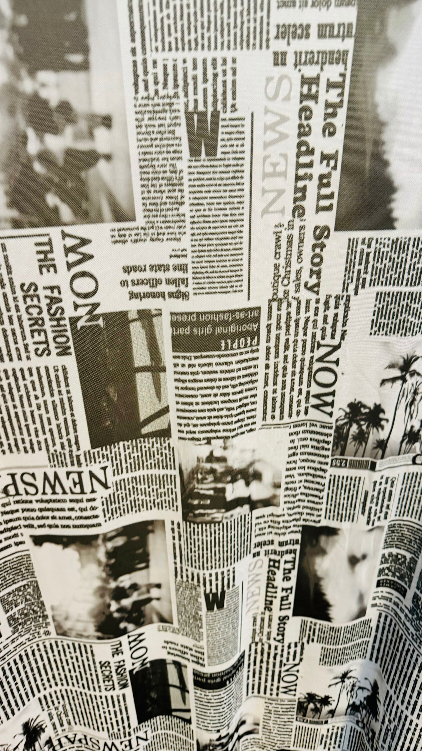 Newspaper design print on great quality of power mesh nylon spandex  4-way stretch 58/60”