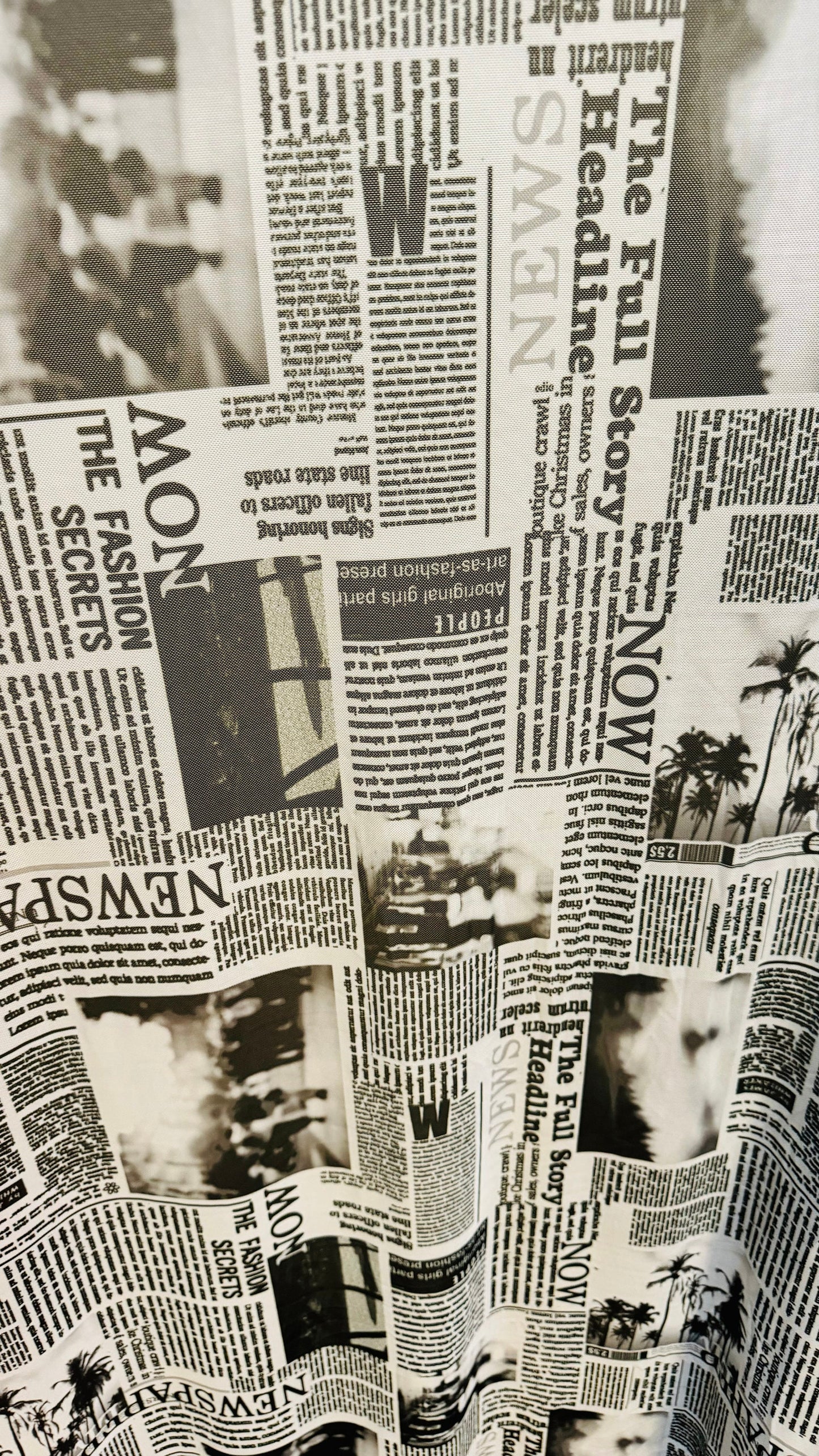 Newspaper design print on great quality of power mesh nylon spandex  4-way stretch 58/60”