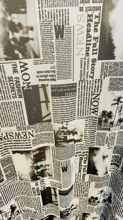 Newspaper design print on great quality of power mesh nylon spandex  4-way stretch 58/60”