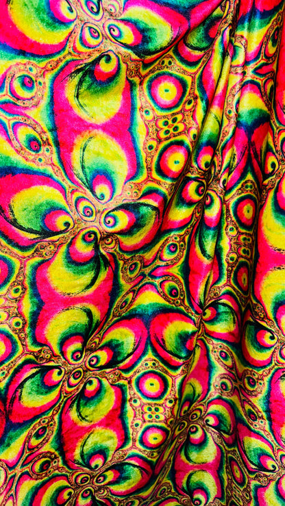 Retro Style 60s 70s abstract design print on great quality of stretch velvet 4-way stretch 58/60” High quality fabrics by AlexLAFabrics