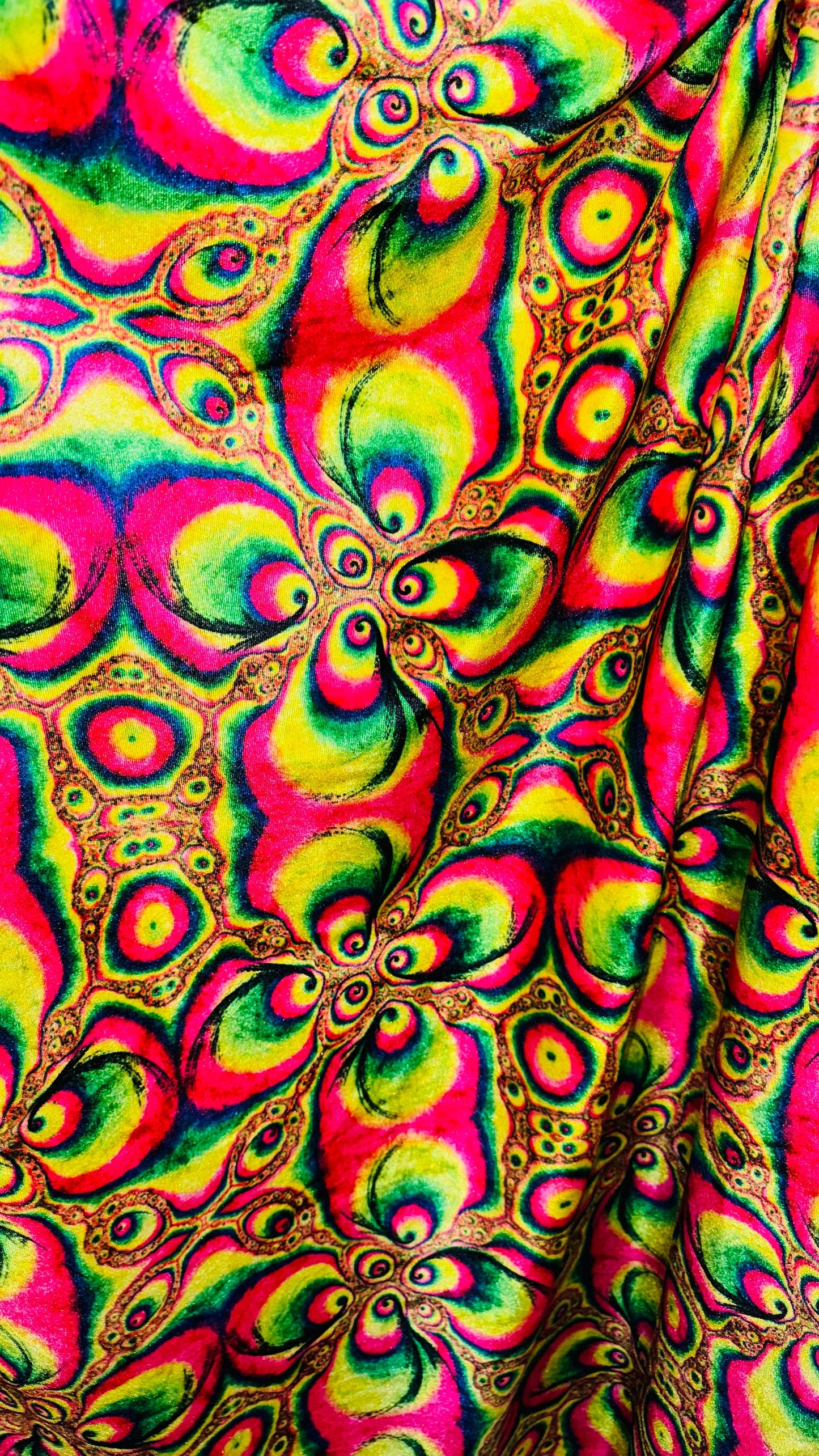 Retro Style 60s 70s abstract design print on great quality of stretch velvet 4-way stretch 58/60” High quality fabrics by AlexLAFabrics