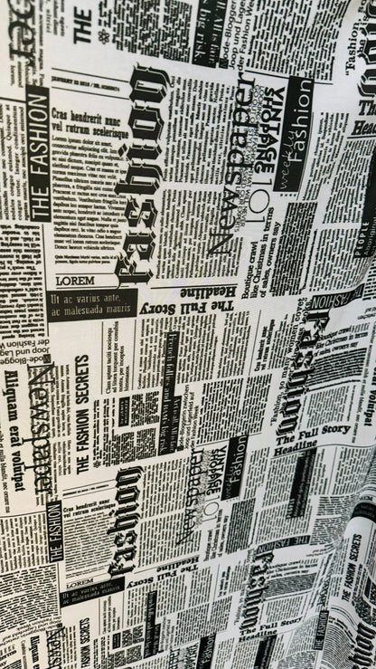 Newspaper design print on great quality of power mesh 4-way stretch 58/60”