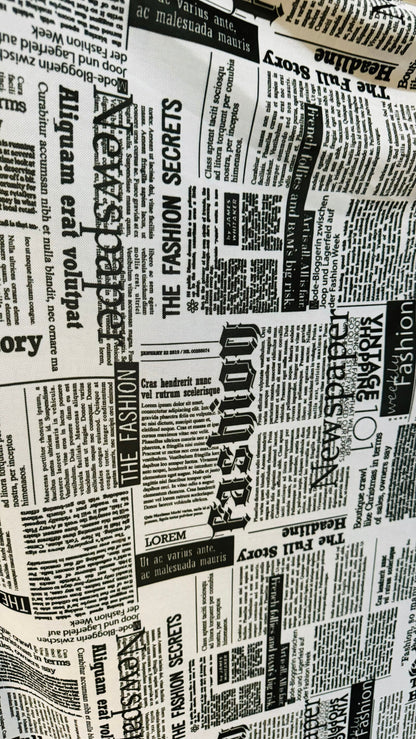 Newspaper design print on great quality of power mesh 4-way stretch 58/60”