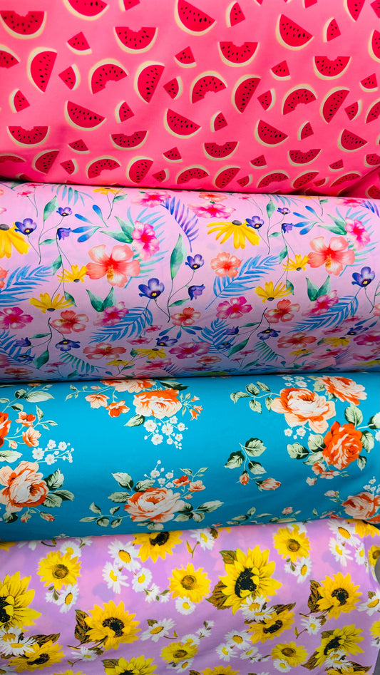New various designs print on great quality of nylon spandex 4-way stretch 58/60” High quality fabrics by AlexLAFabrics