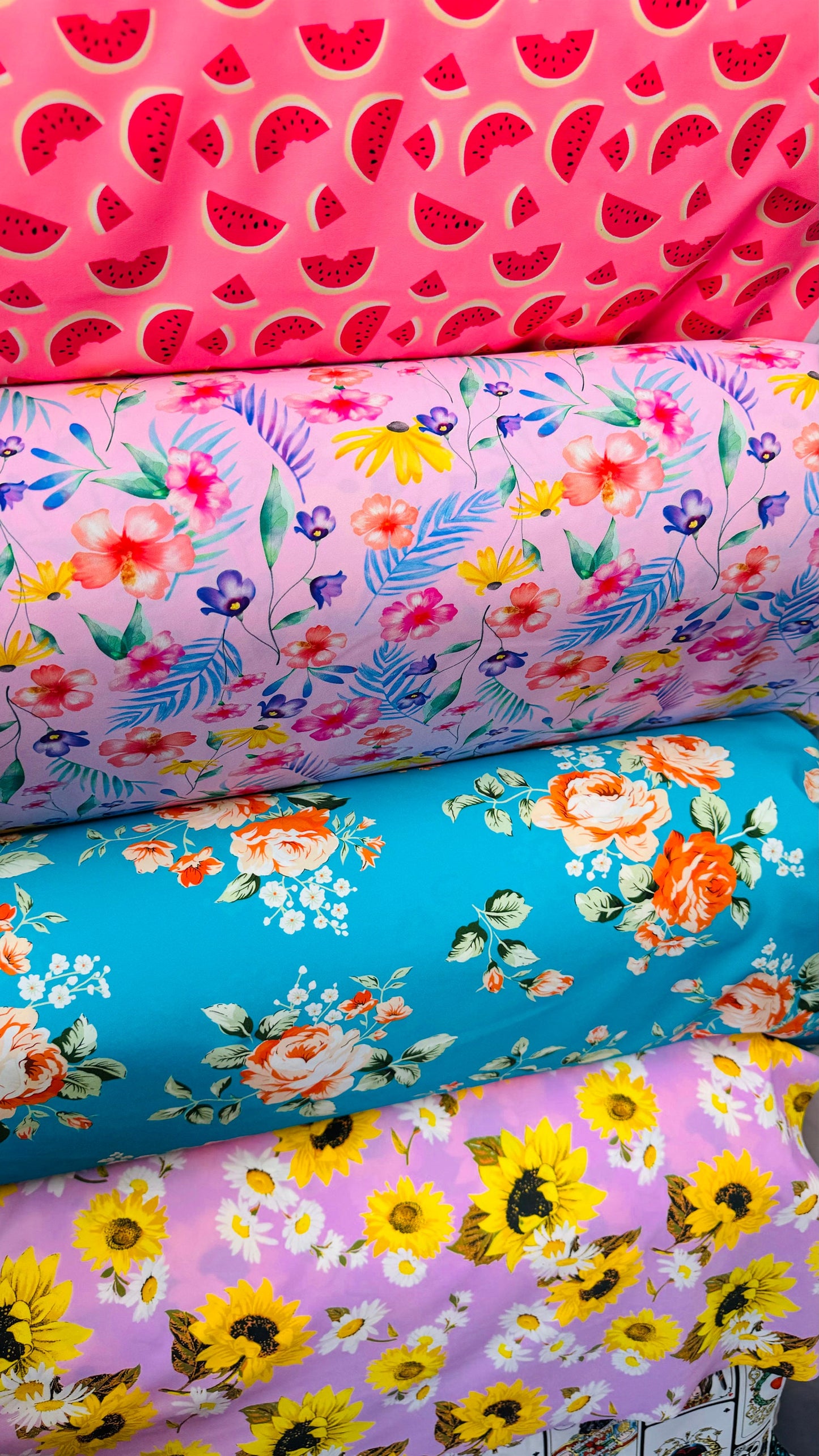 New various designs print on great quality of nylon spandex 4-way stretch 58/60” High quality fabrics by AlexLAFabrics