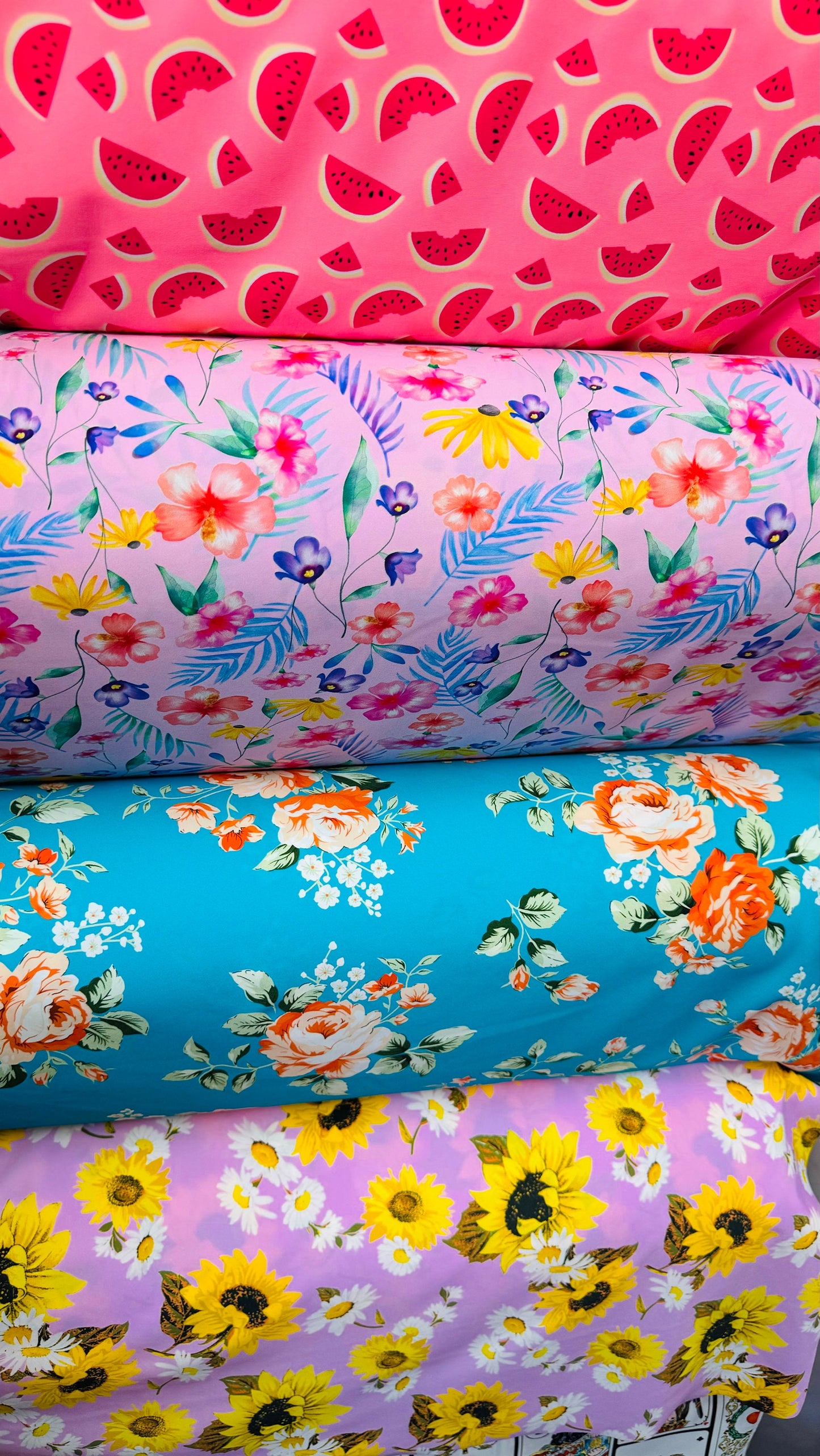 New various designs print on great quality of nylon spandex 4-way stretch 58/60” High quality fabrics by AlexLAFabrics