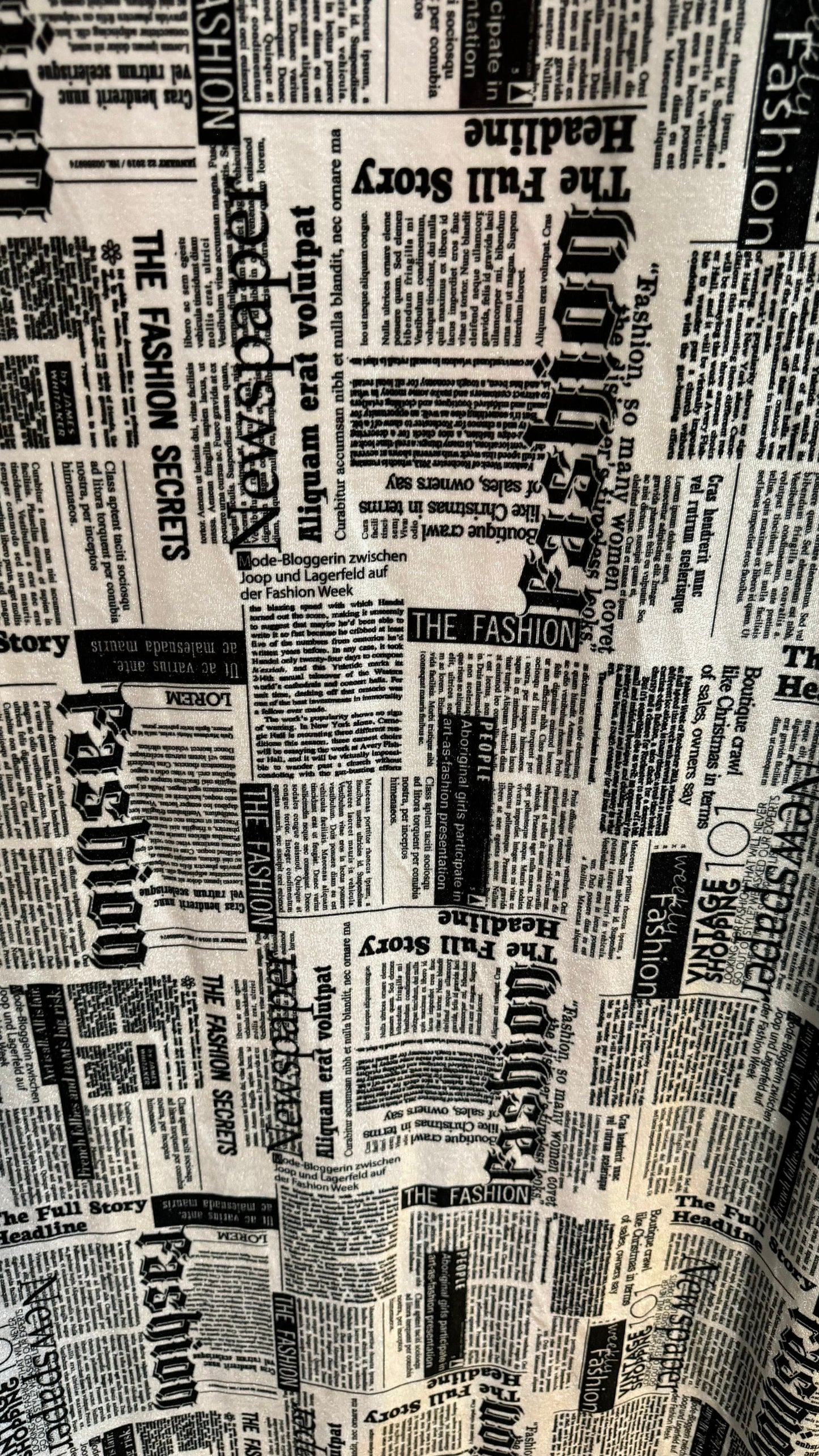 News paper design print on great quality of stretch velvet 4-way stretch 58/60” High quality fabrics by AlexLAFabrics