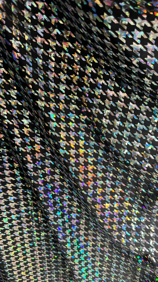 Houndstooth Luxury design metallic hologram poly spandex 2-way stretch 58/60” High quality fabrics by AlexLAFabrics