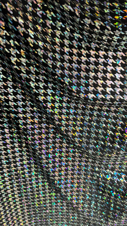Houndstooth Luxury design metallic hologram poly spandex 2-way stretch 58/60” High quality fabrics by AlexLAFabrics