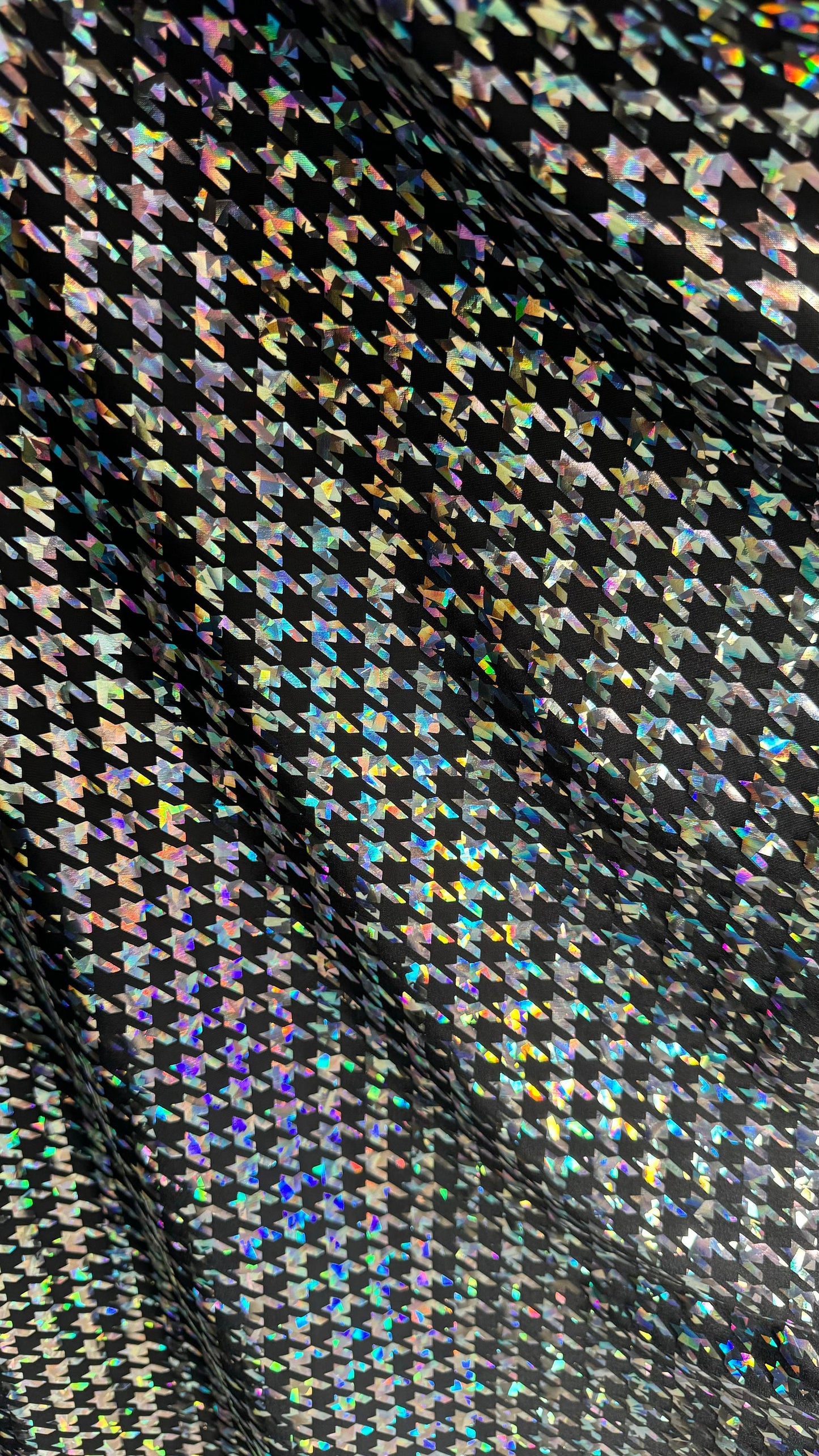 Houndstooth Luxury design metallic hologram poly spandex 2-way stretch 58/60” High quality fabrics by AlexLAFabrics