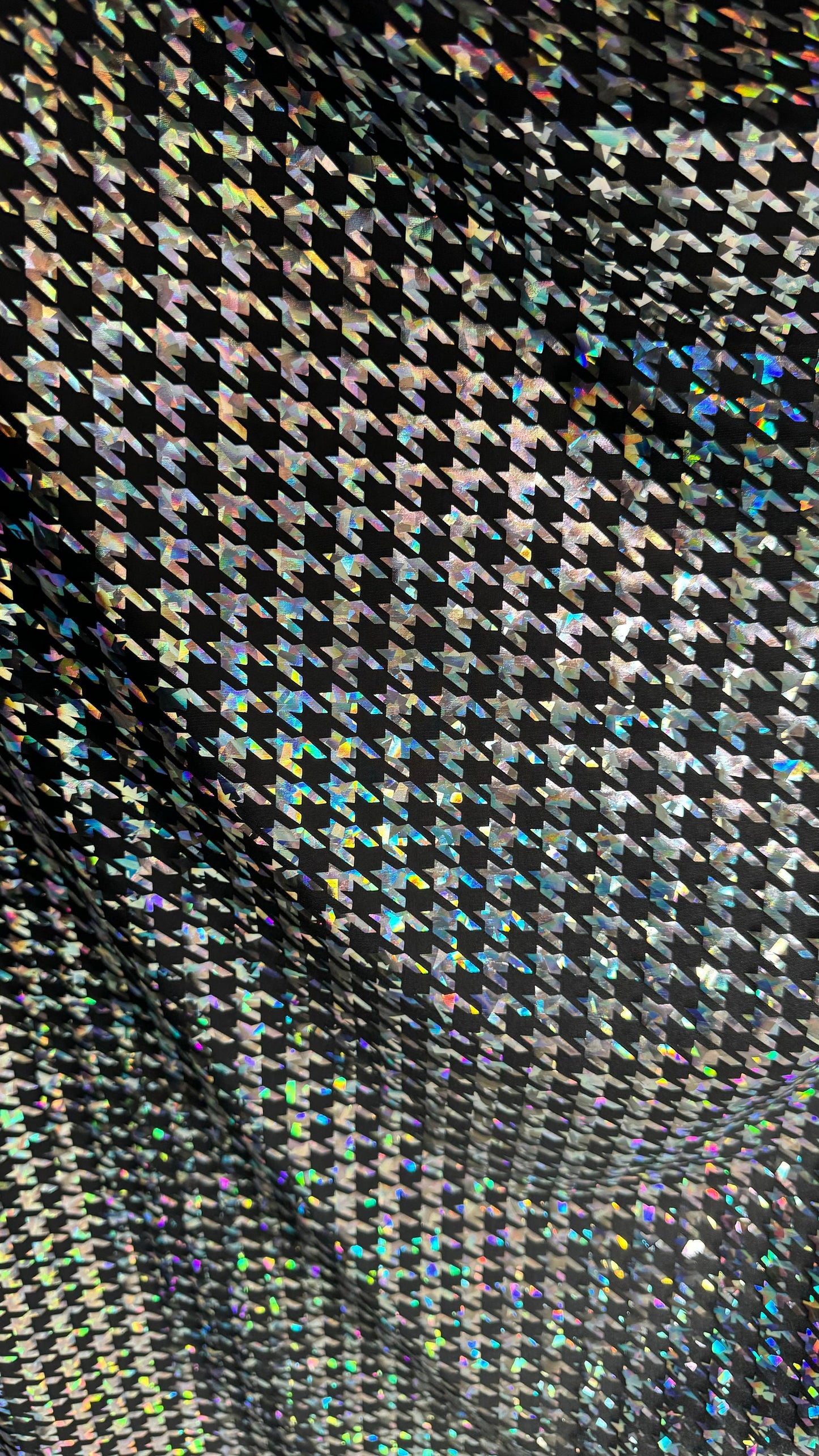Houndstooth Luxury design metallic hologram poly spandex 2-way stretch 58/60” High quality fabrics by AlexLAFabrics