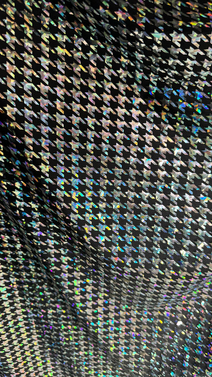 Houndstooth Luxury design metallic hologram poly spandex 2-way stretch 58/60” High quality fabrics by AlexLAFabrics
