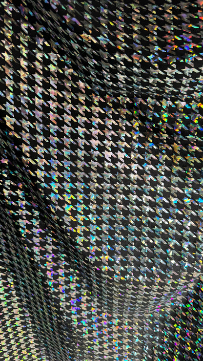 Houndstooth Luxury design metallic hologram poly spandex 2-way stretch 58/60” High quality fabrics by AlexLAFabrics