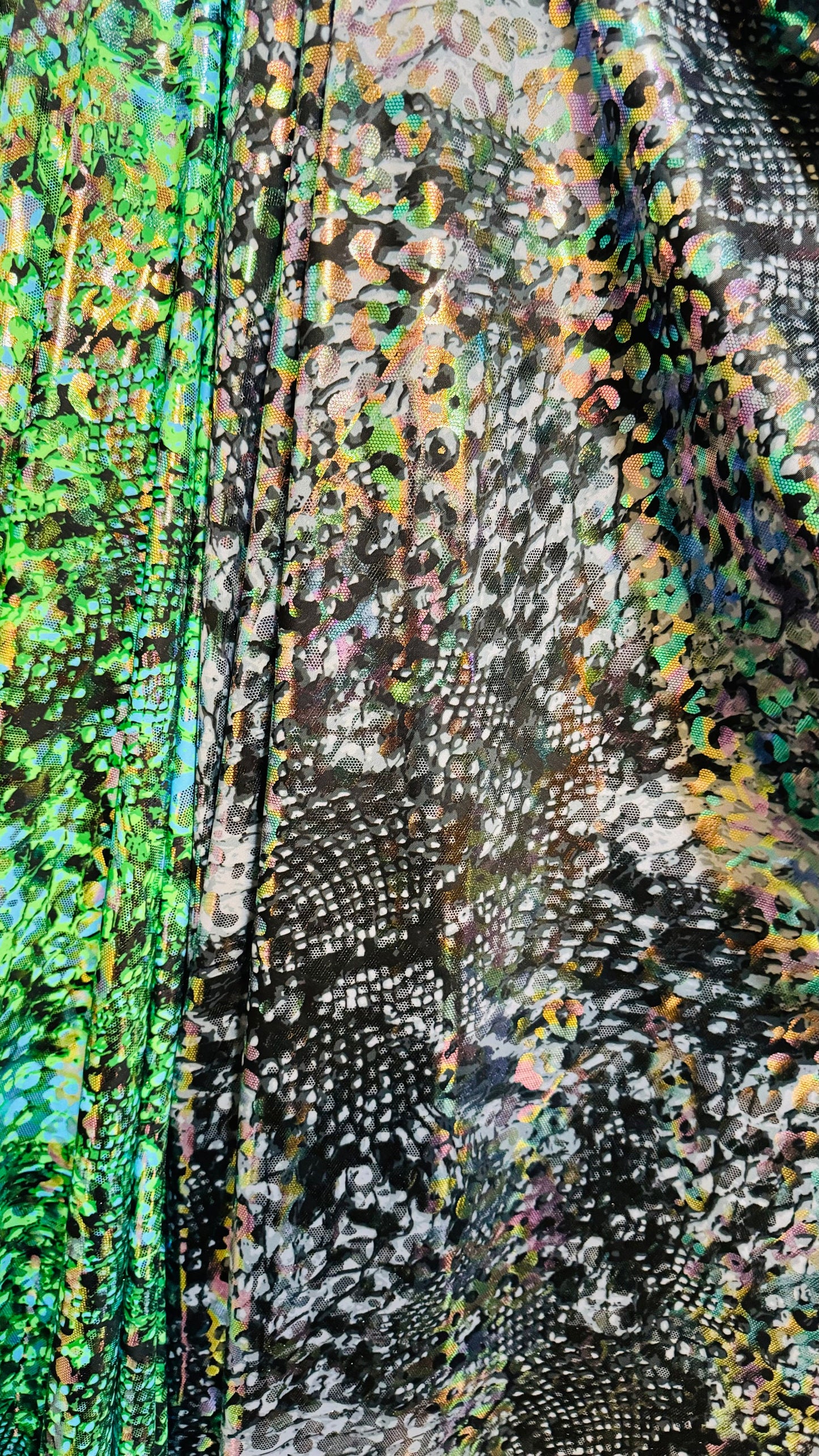 New Luxury Iridescent snake design hologram metallic nylon spandex 4-way stretch 58/60” High quality fabrics by AlexLAFabrics