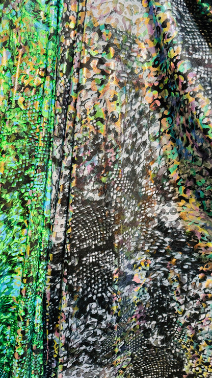 New Luxury Iridescent snake design hologram metallic nylon spandex 4-way stretch 58/60” High quality fabrics by AlexLAFabrics