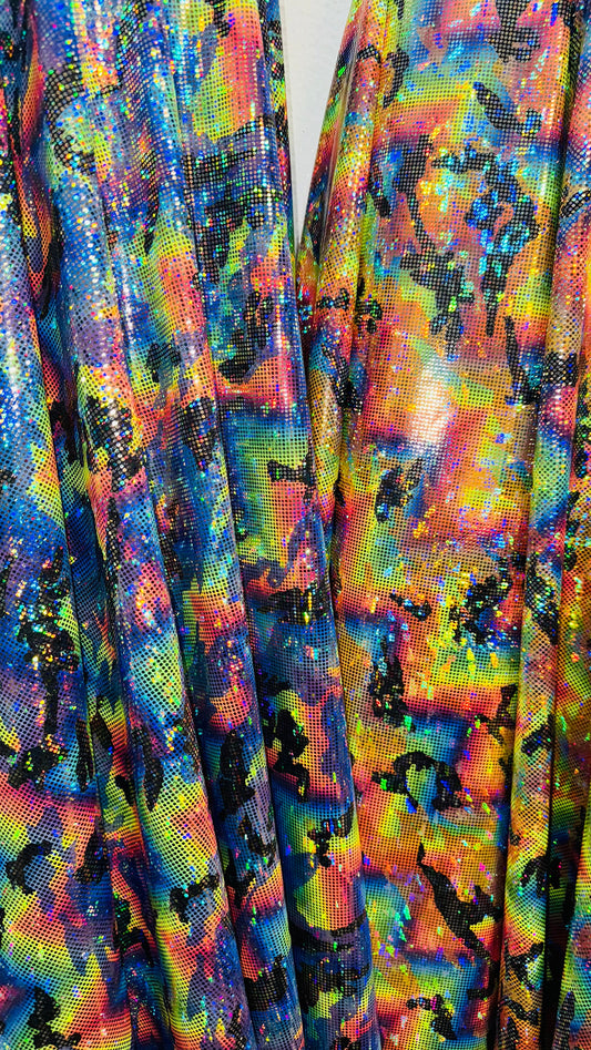 New Camouflage design hologram metallic nylon spandex 4-way stretch 58/60” High quality fabrics by AlexLAFabrics