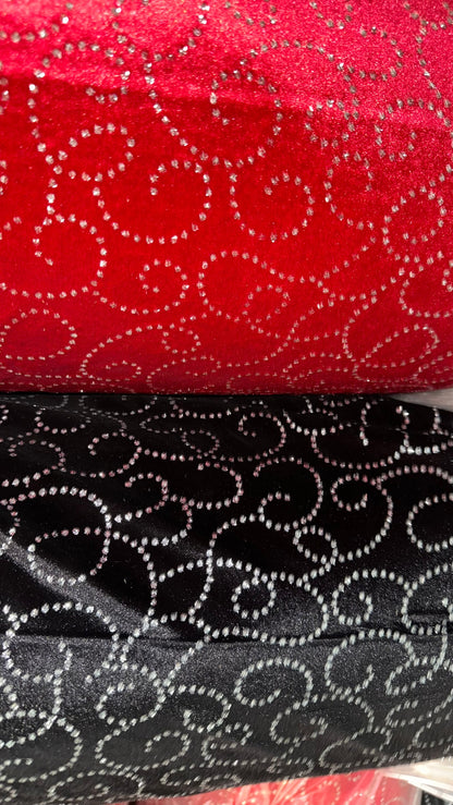 New swirl abstract design stretch velvet with glitter 4-way stretch 420Gsm 58/60” High quality fabrics by AlexLAFabrics