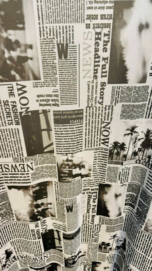 News paper design print on great quality of power mesh 4-way stretch 58/60”