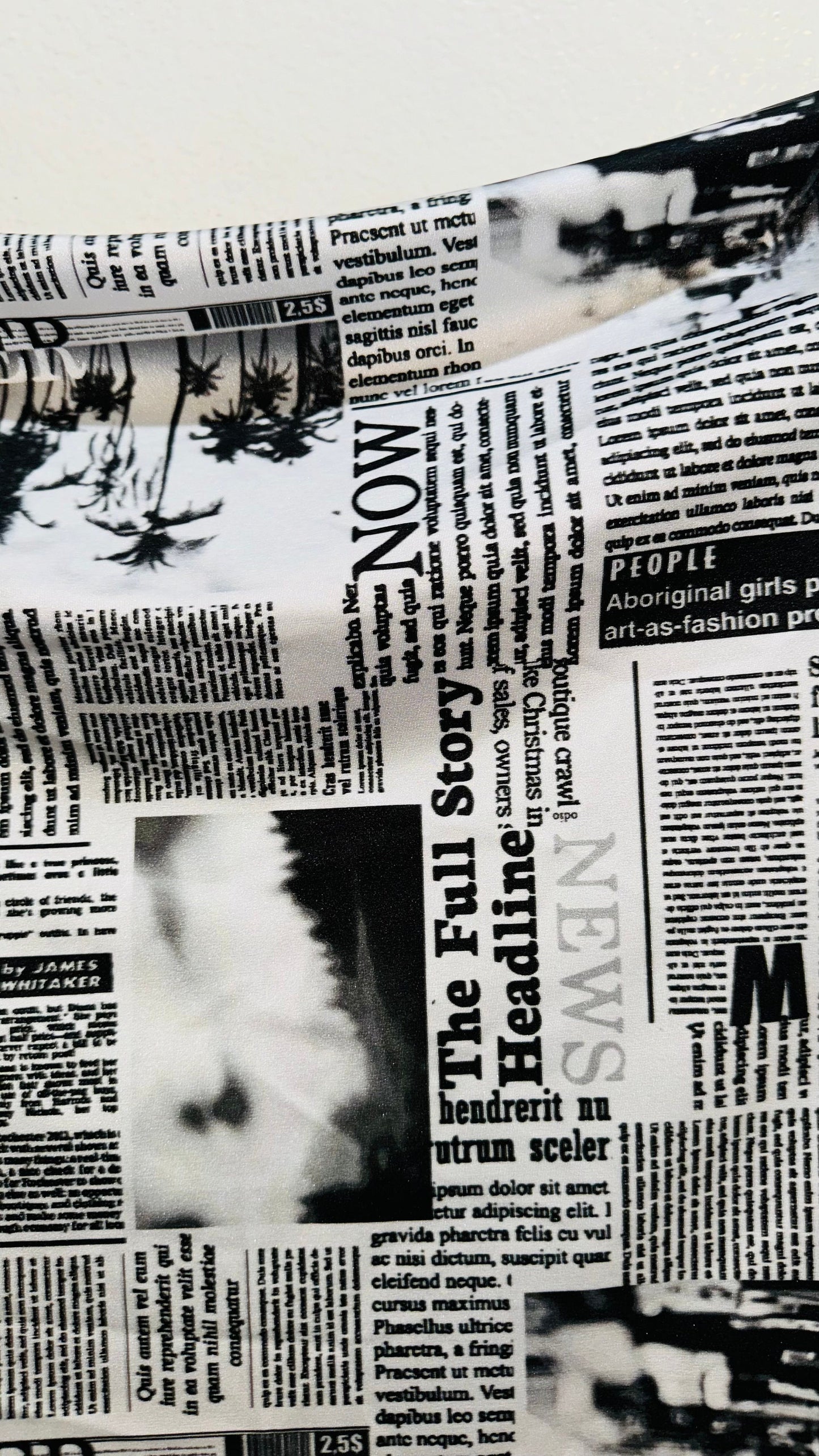 Newspaper design print on great quality of nylon spandex 4-way stretch 58/60”