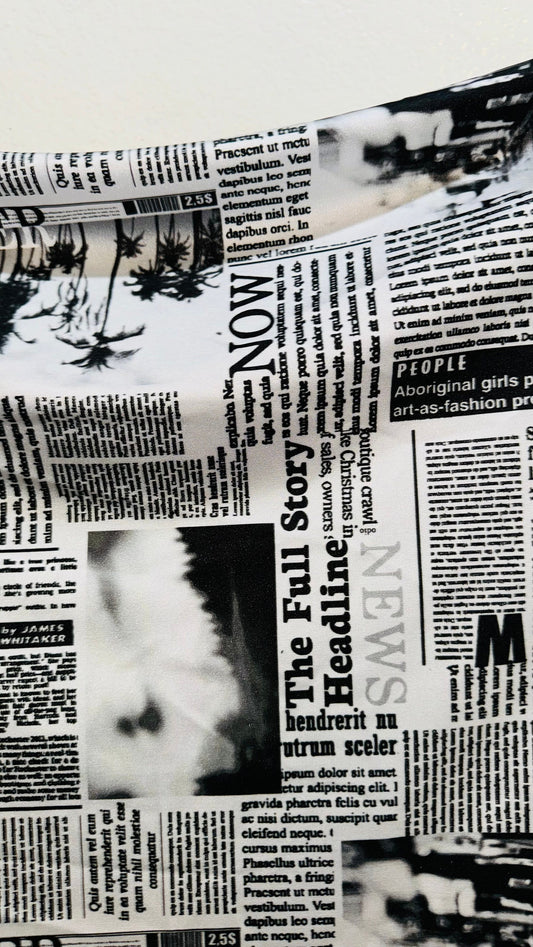 Newspaper design print on great quality of nylon spandex 4-way stretch 58/60”