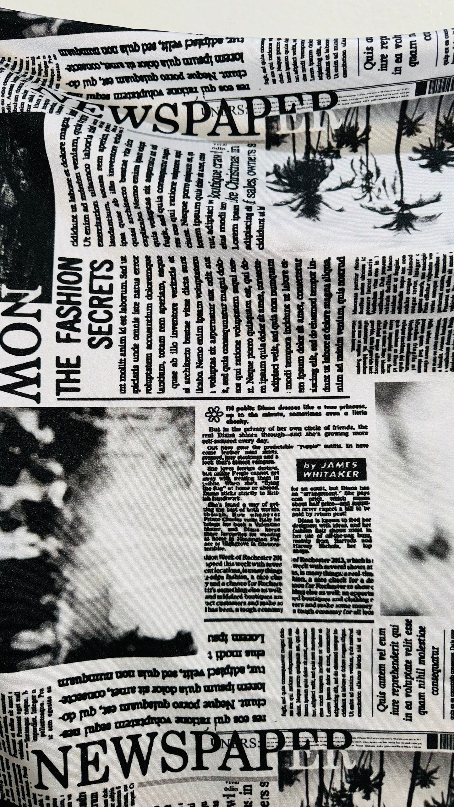 Newspaper design print on great quality of nylon spandex 4-way stretch 58/60”